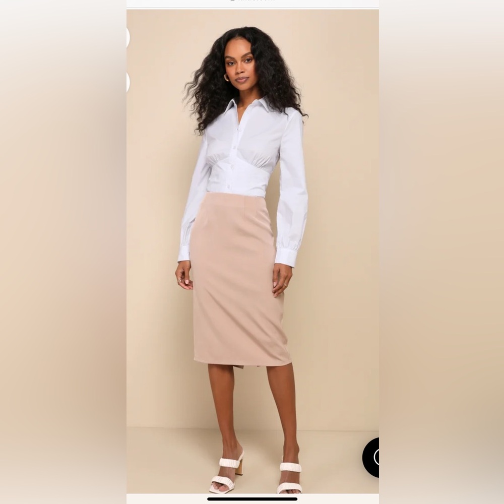 Lulu’s Twill High Waisted Midi Skirt size L